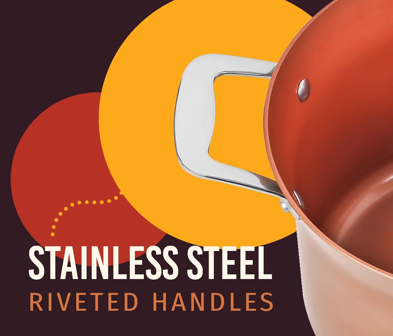7 Quart Copper Non-Stick Stock Pot with Stainless Steel Handles
