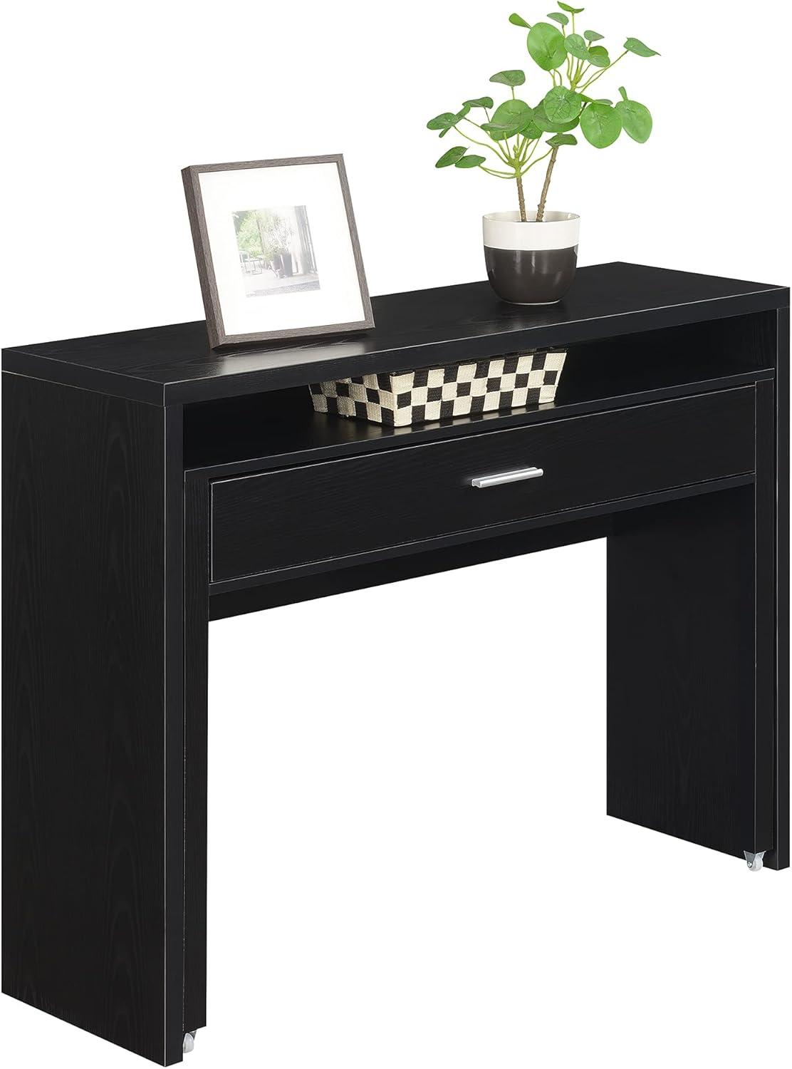 Newport JB Console or Sliding Desk with Drawer and Riser, Black