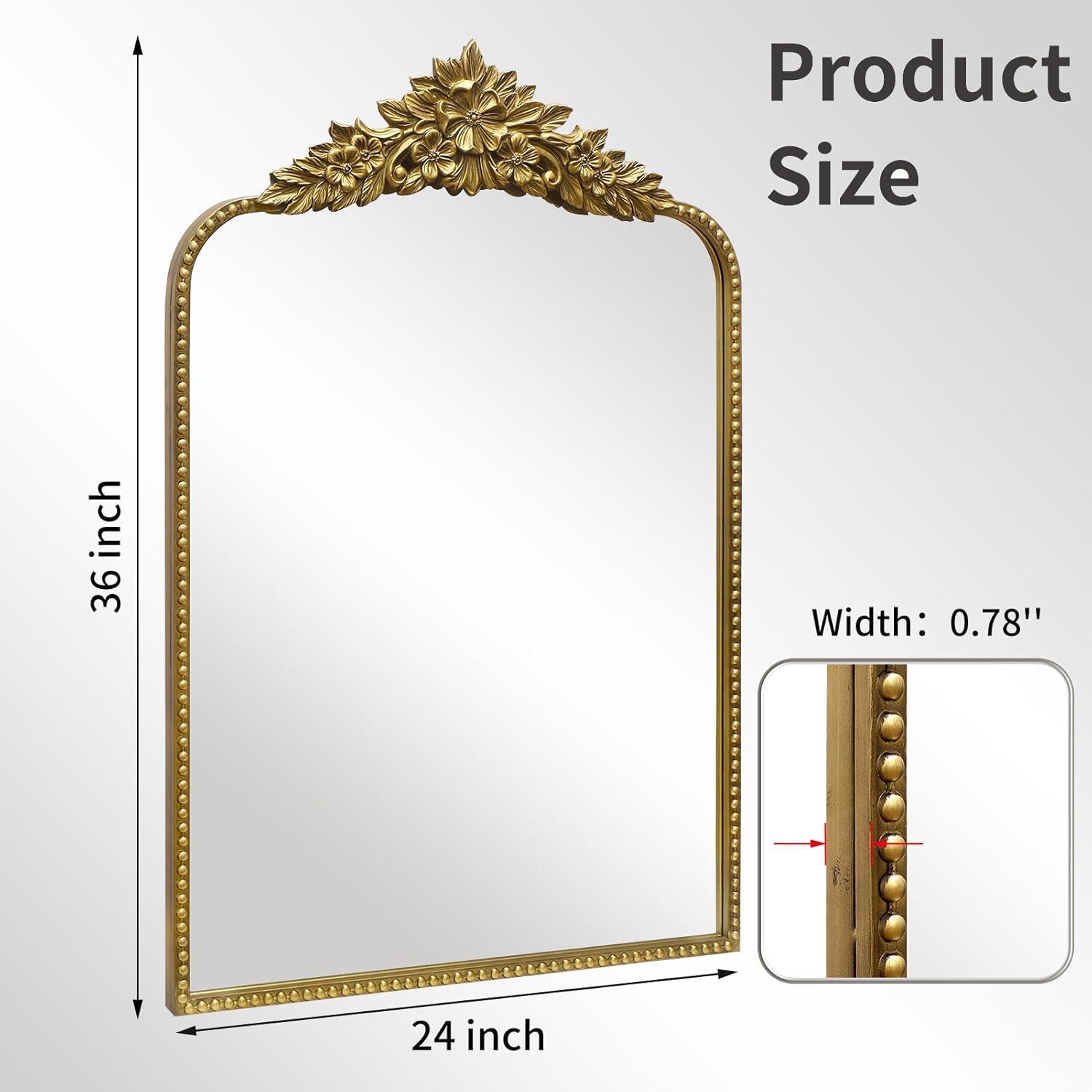 Gold Arched Baroque Ornate Wall Mirror 36" x 24"