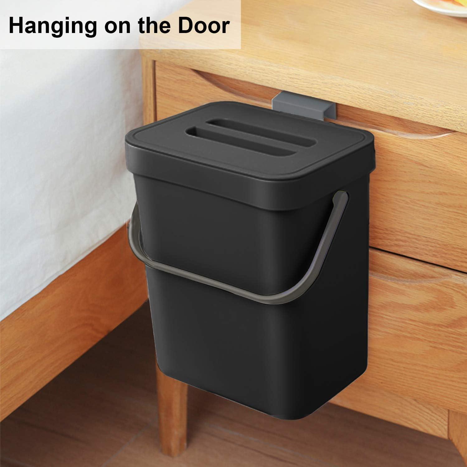 Mini Countertop Trash Can, Compact Waste Basket Garbage Can, Small Trash Bin with Lid for Desk/Office/Dorm, 3L/0.8 Gal, Black