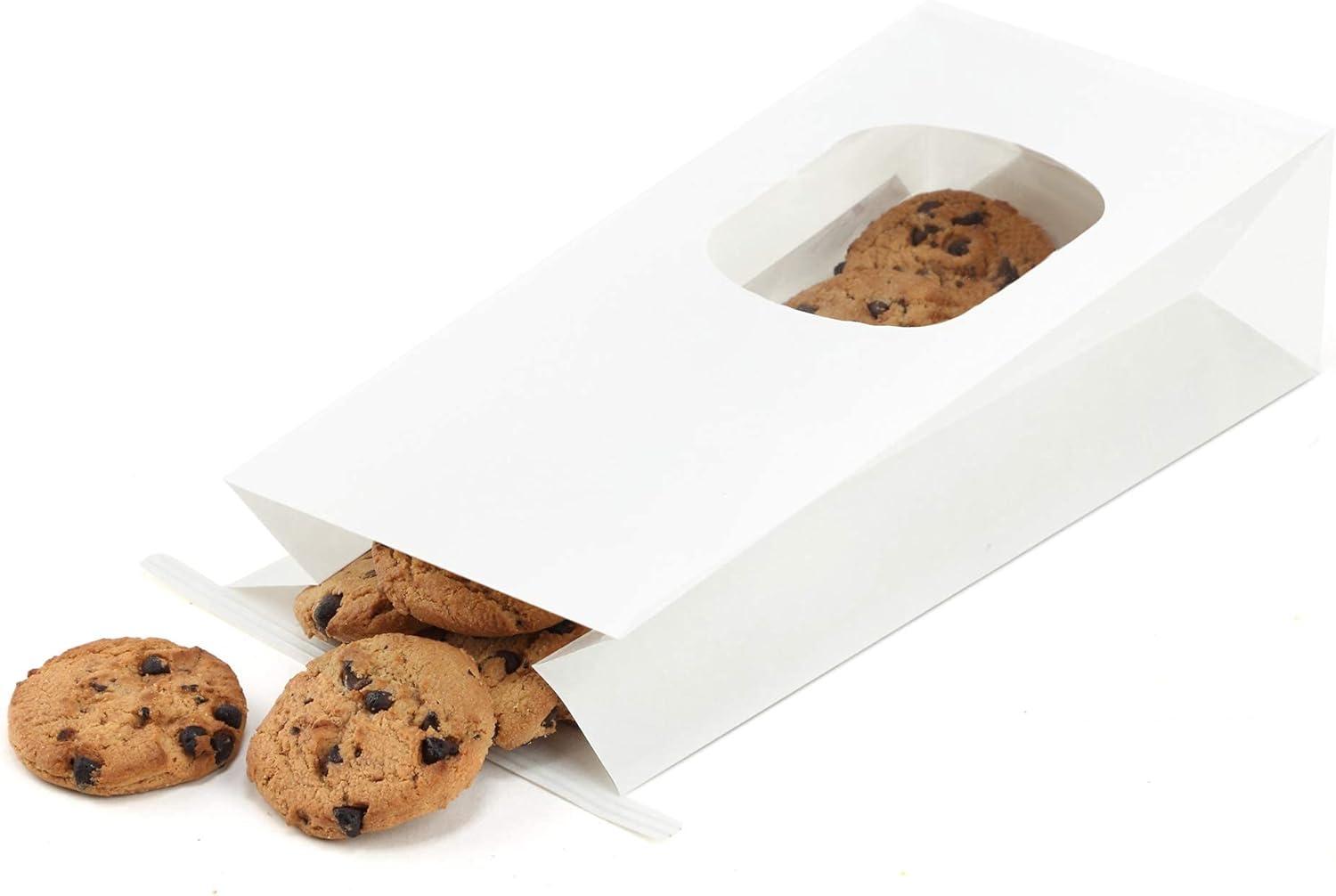 BagDream Bakery Bags with Window 100Pcs 4.5x2.36x9.6 Inches White Kraft Paper Bags with Window, Tin Tie Tab Lock, for Bakrery, Cookie, Coffee Bean, Snack