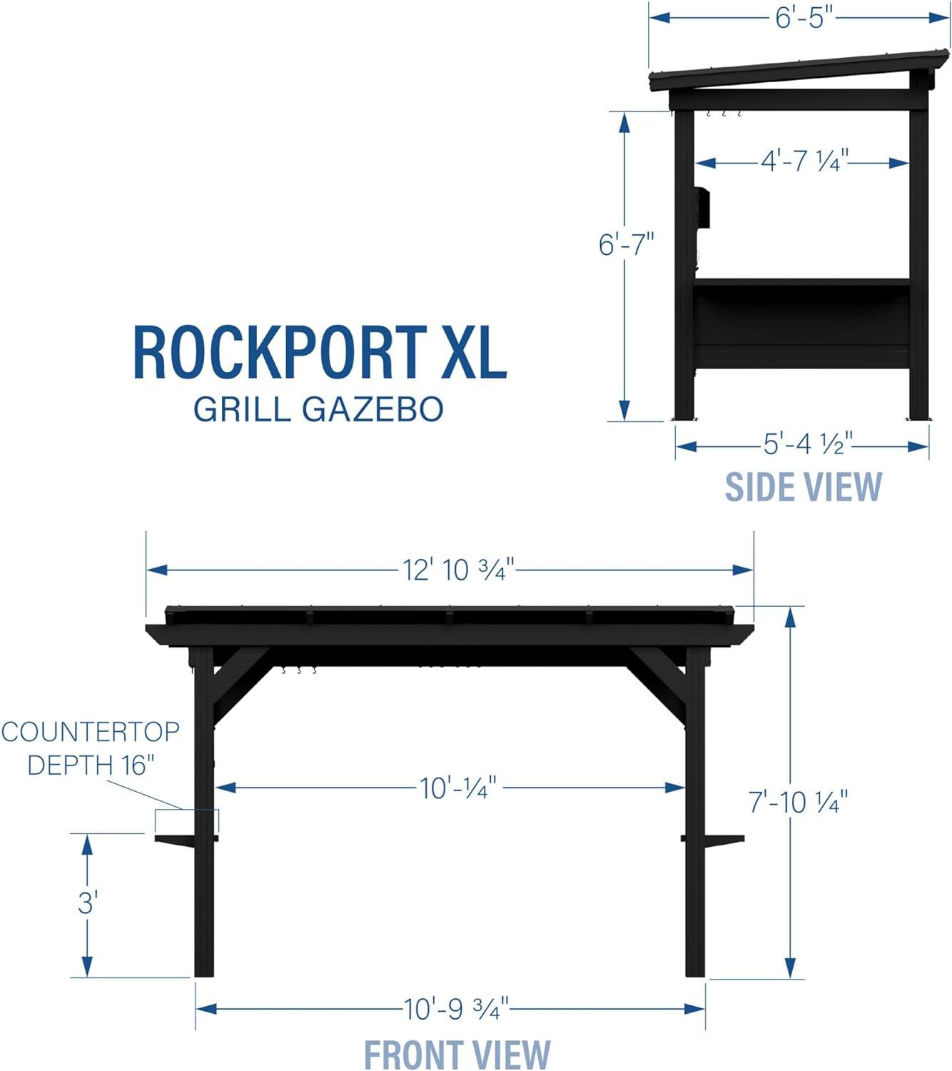 Rockport XL Black Steel Grill Gazebo with Galvanized Countertops