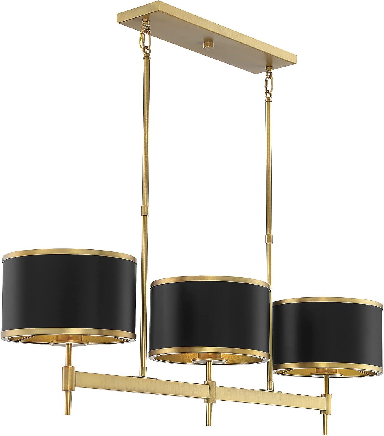 Black with Warm Brass Accents Three Light Linear Chandelier from the Delphi Collection