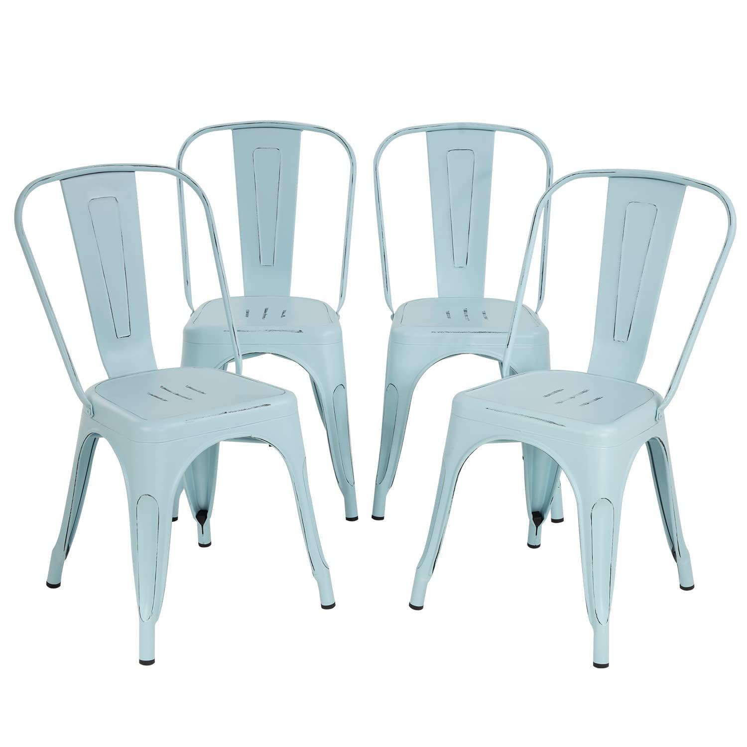 Metal Chairs Set of 4, Stackable Metal Patio Chairs 18 Inch Seat Height, Indoor/Outdoor Tolix Side Chair with Back, 330LBS Weight Capacity, Chic Kitchen Dining Chairs, Black