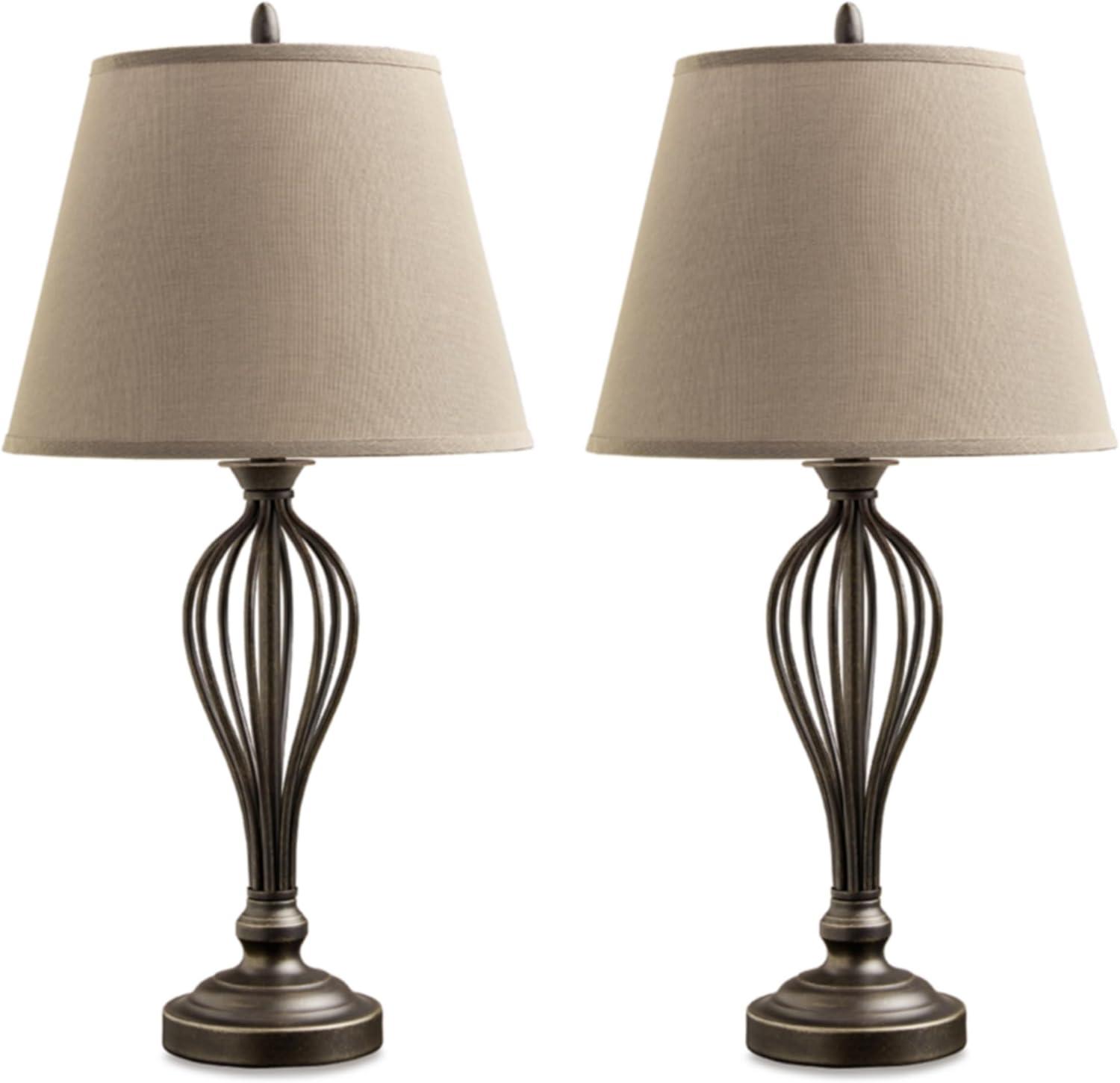 Antique Bronze 29" Metal Table Lamp Set with USB-C Charging Port