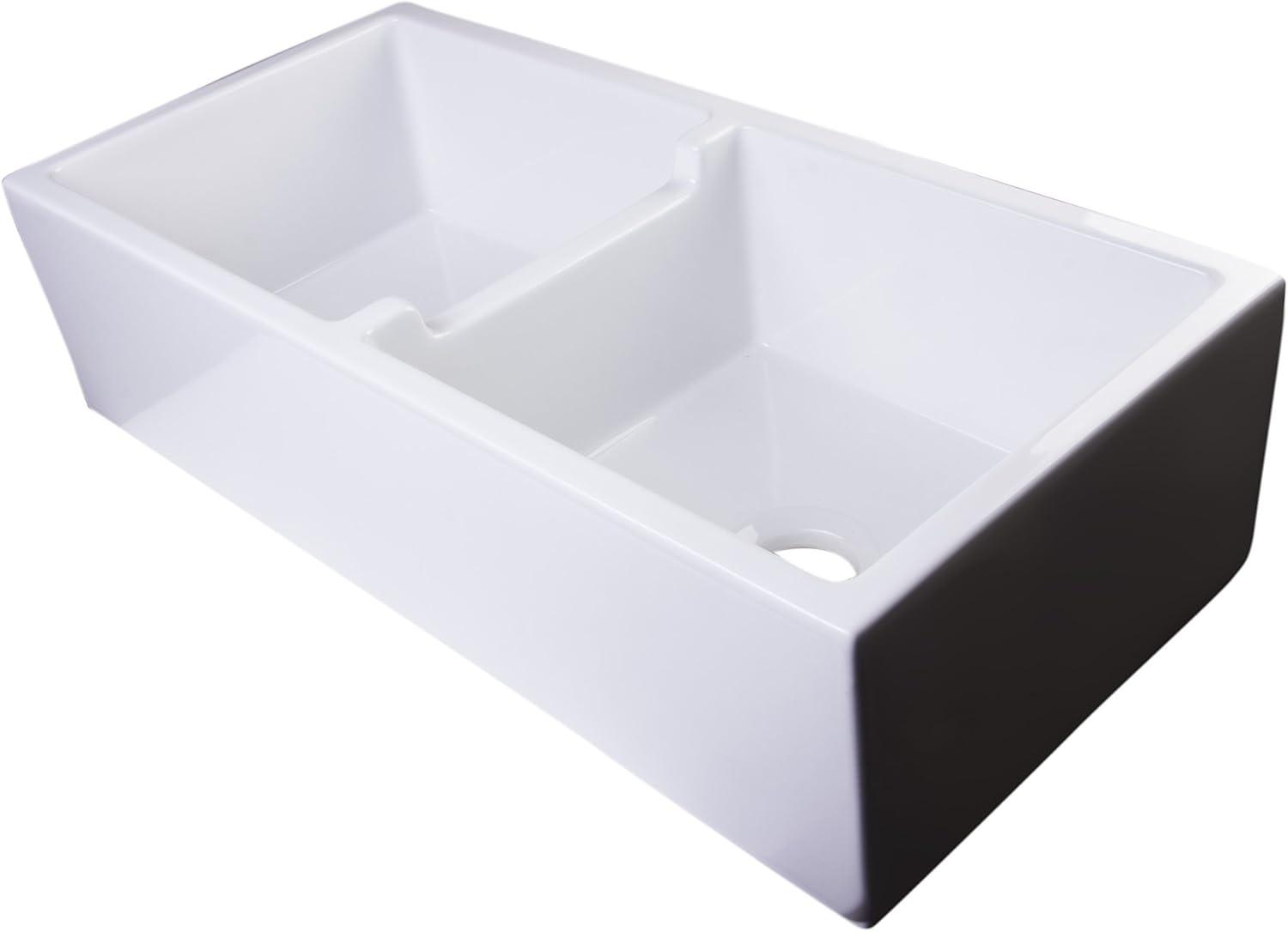 39.5'' L Farmhouse / Apron Double Bowl Fireclay Kitchen Sink