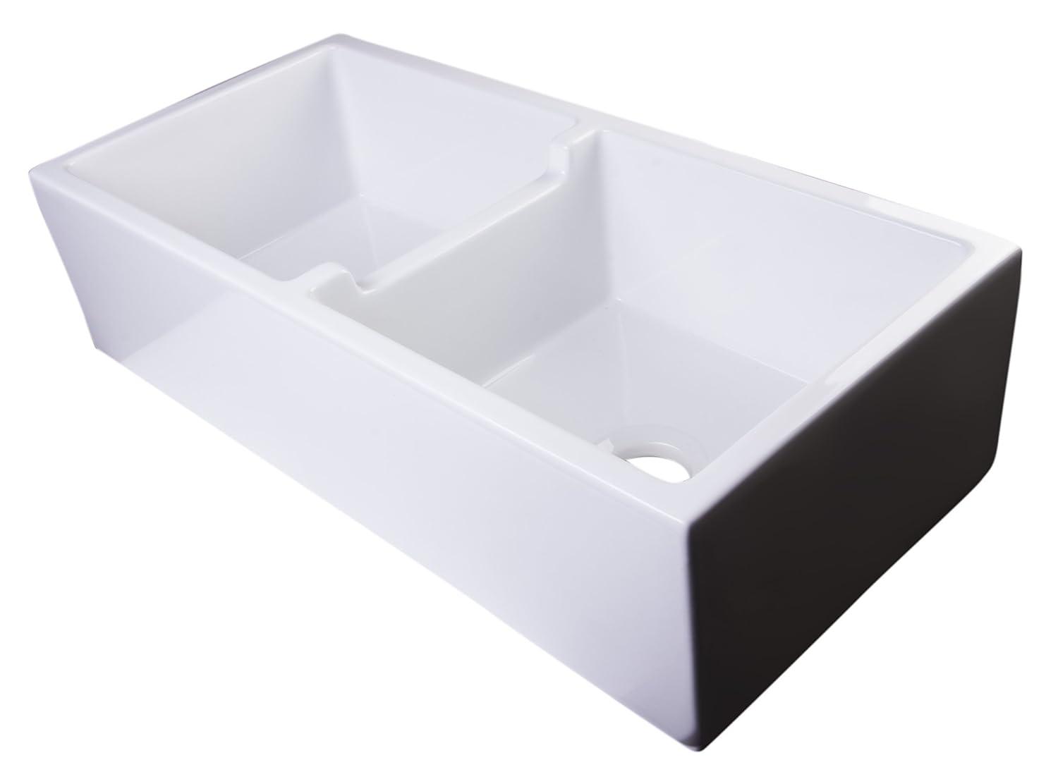 39.5'' L Farmhouse / Apron Double Bowl Fireclay Kitchen Sink