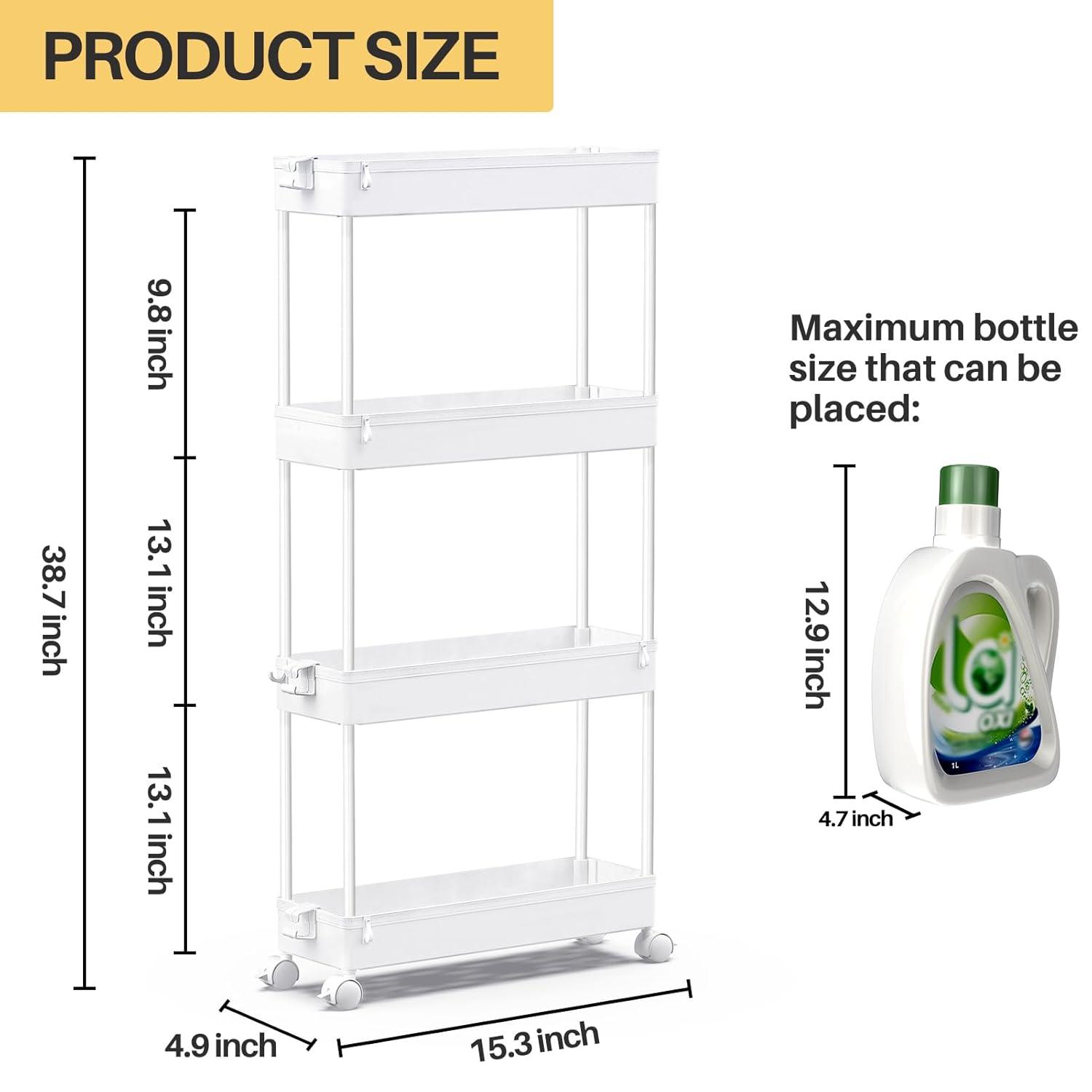 SPACEKEEPER Slim Rolling Storage Cart, 4 Tier Storage Organizer Utility Cart Mobile Shelving Unit