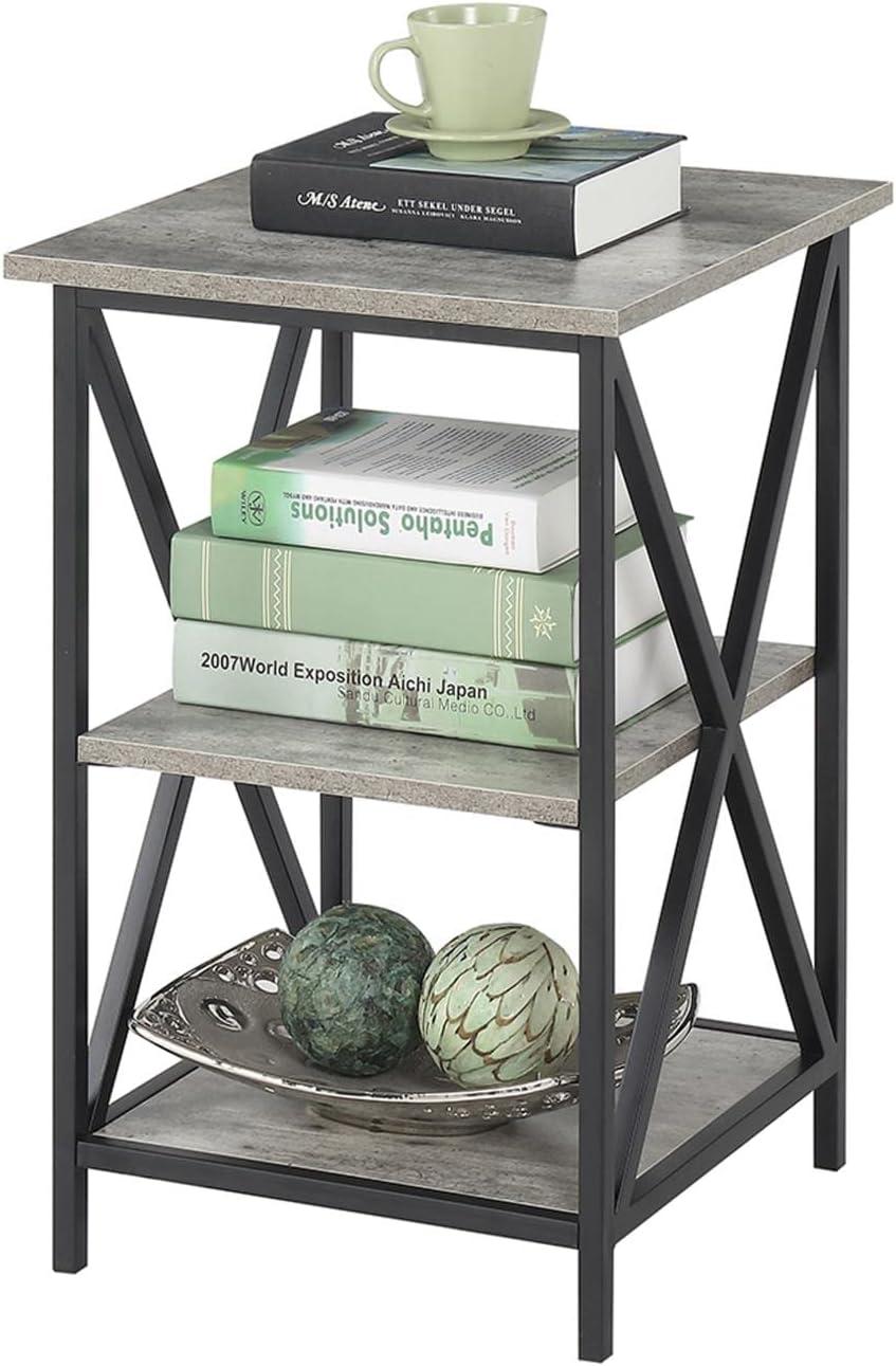 Tucson Faux Birch and Black Metal 3-Tier Square End Table