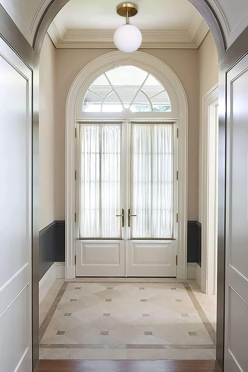 Mid Century Modern Globe Semi Flush Mount Ceiling Light Fixture Frosted Glass with Gold Brass Finish,1-Light Sphere Glass Pendant Lights for Aisle Porch Stairway Closet Kitchen Laundry Room(Bulb Incl)