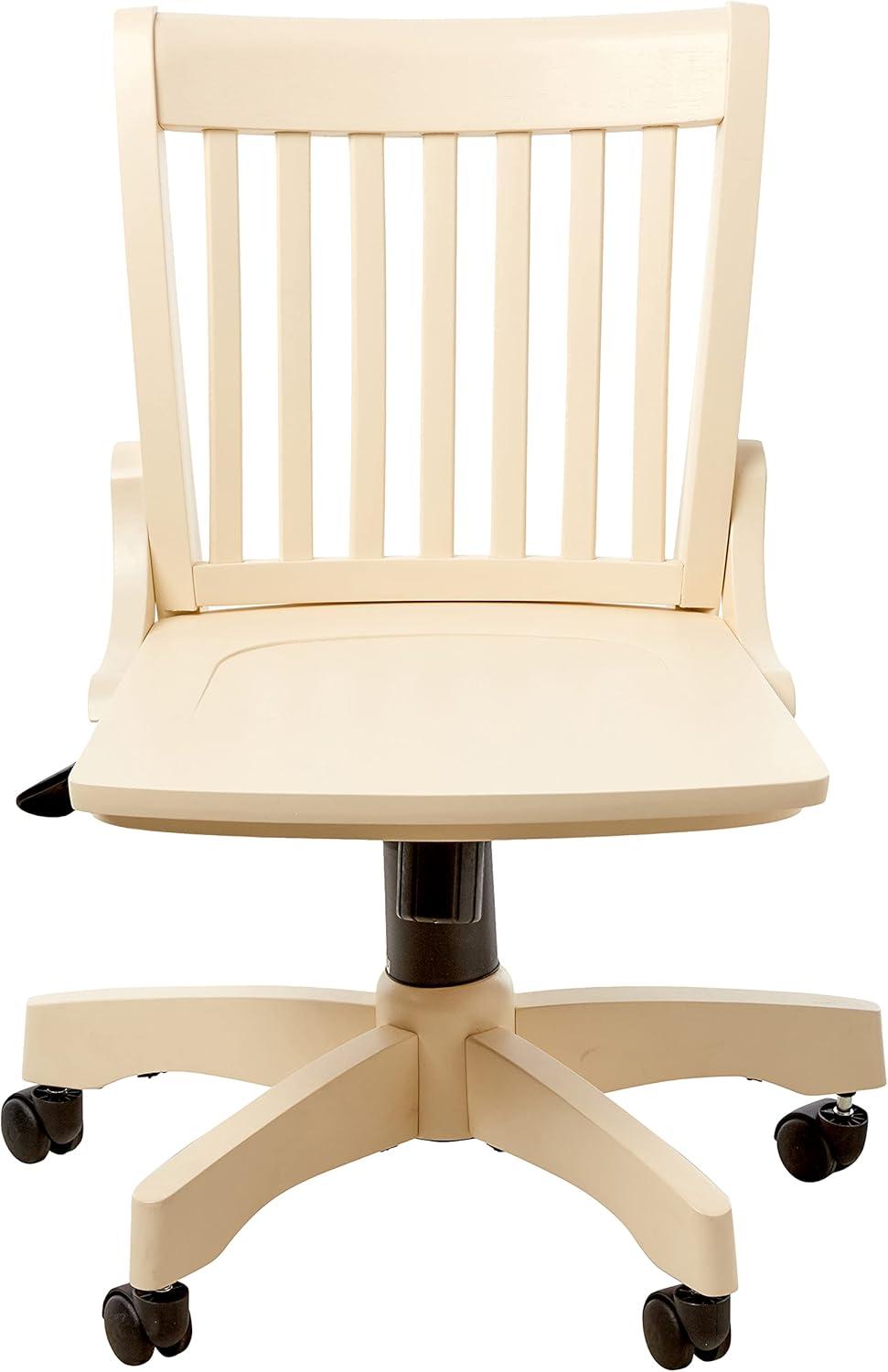 Deluxe Armless Wood Bankers Chair with Wood Seat in Antique White Finish