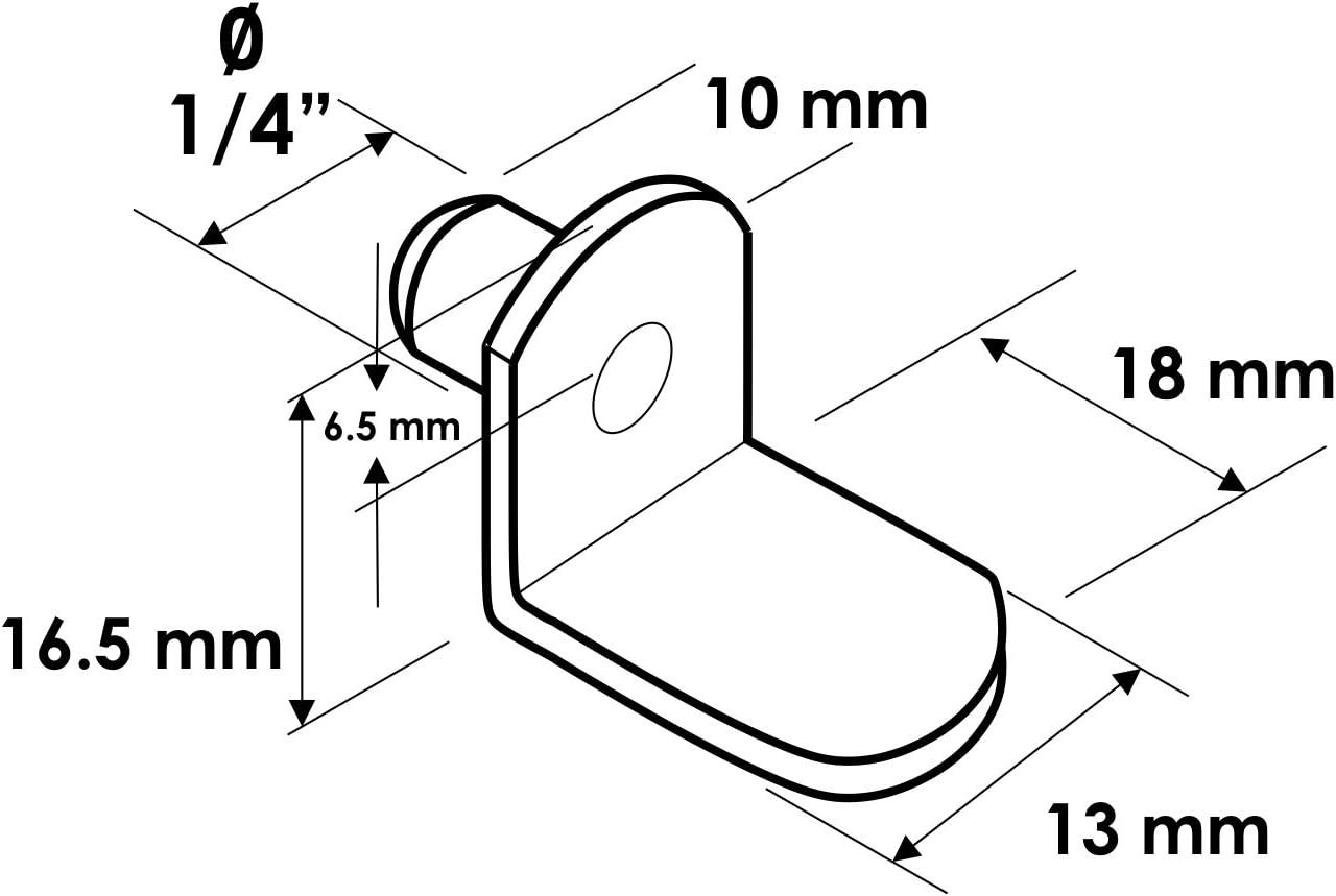 100-Pack Rok 1/4" (6mm) L-Shaped Metal Shelf Support, Nickel