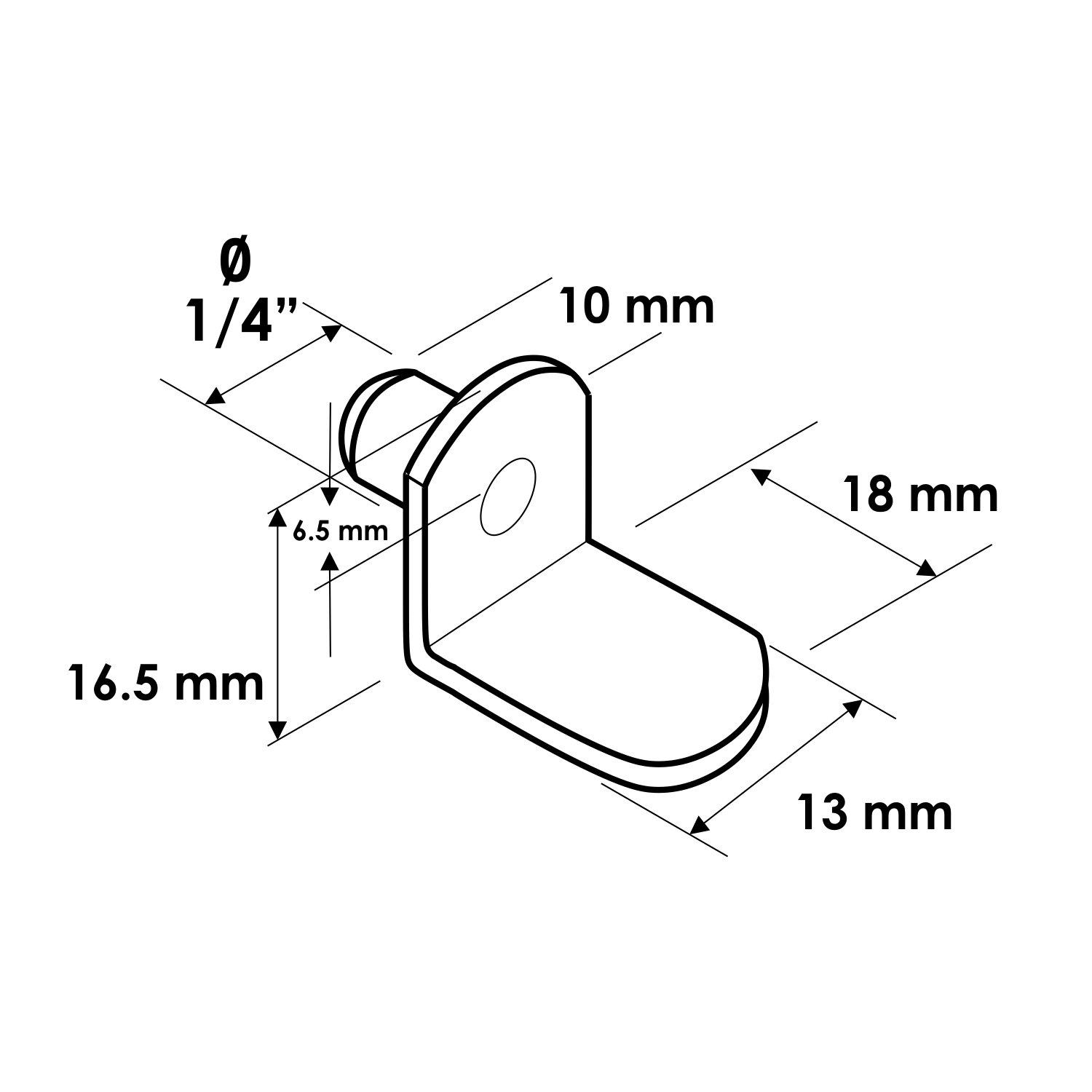 100-Pack Rok 1/4" (6mm) L-Shaped Metal Shelf Support, Nickel