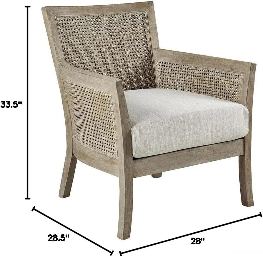 Madison Park Paulie Accent Chair Cream/Reclaimed Natural: Upholstered Wingback, Rubberwood Frame