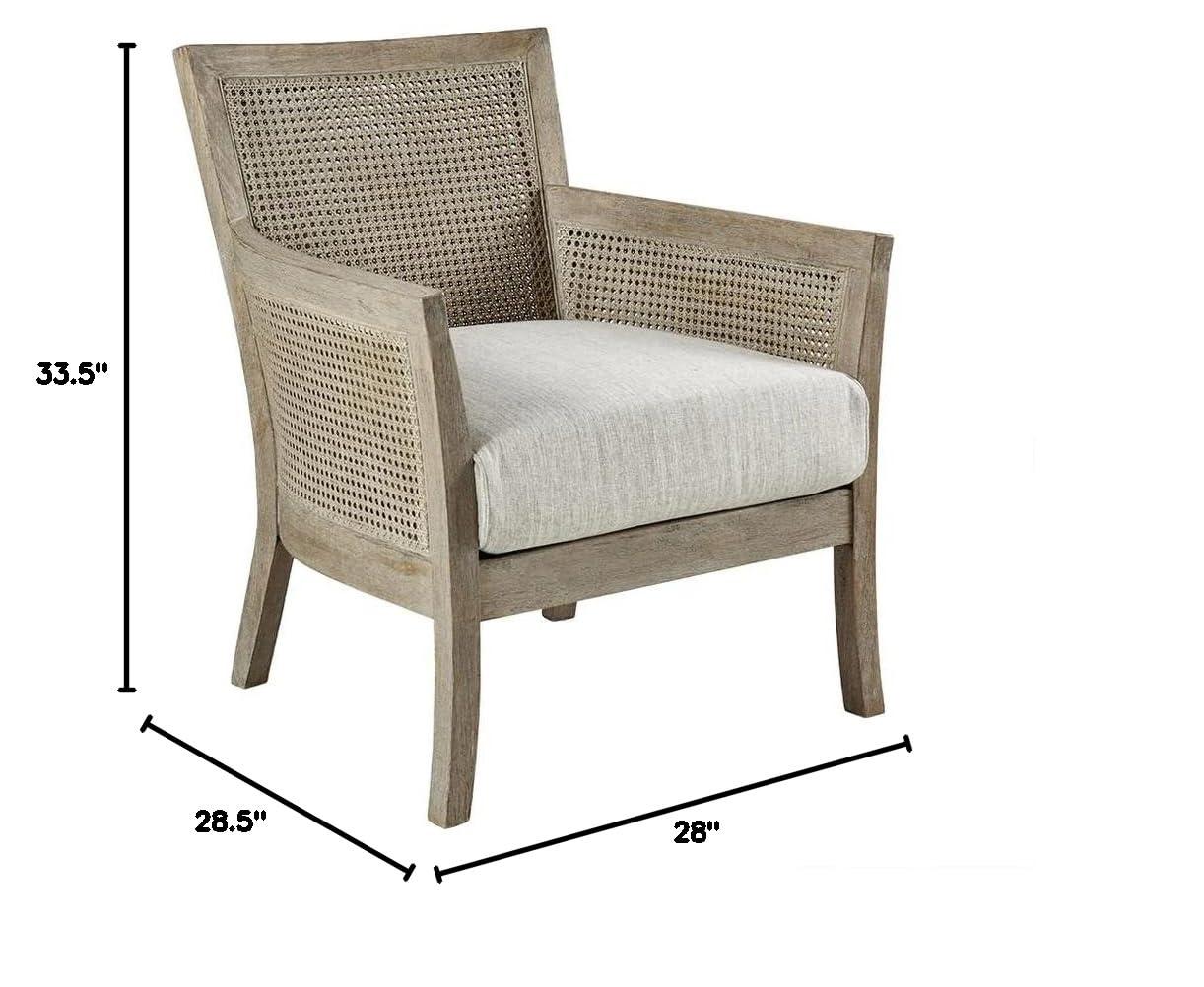 Madison Park Paulie Accent Chair Cream/Reclaimed Natural: Upholstered Wingback, Rubberwood Frame