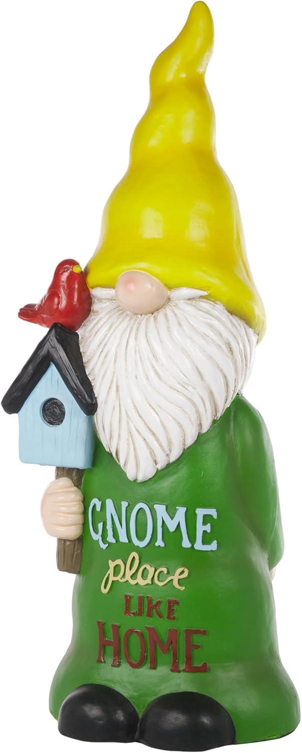 24" Magnesium Oxide "Gnome Place Like Home" Indoor/Outdoor Garden Gnome Statue Green/Yellow - Alpine Corporation