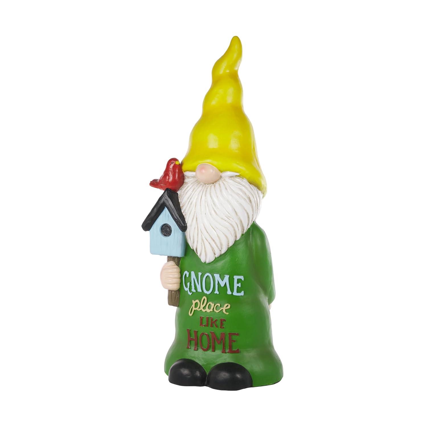 24" Magnesium Oxide "Gnome Place Like Home" Indoor/Outdoor Garden Gnome Statue Green/Yellow - Alpine Corporation