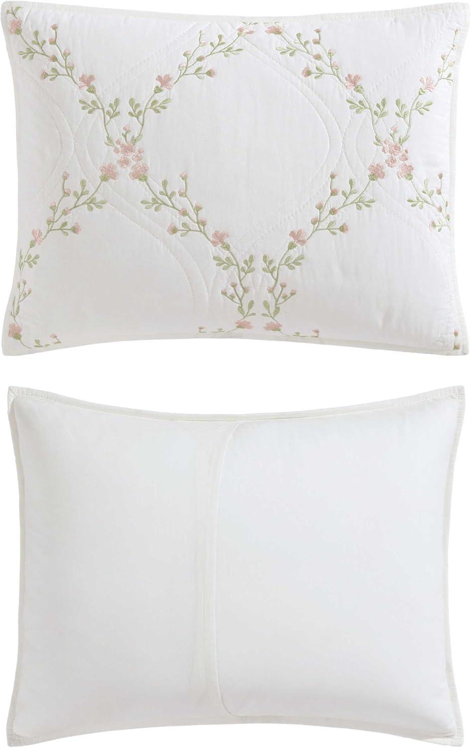 Laura Ashley - Full/Queen Quilt Set, Super Soft & Breathable Embroidered Bedding with Matching Sham(s), Floral Home Decor (Floral Embroidery Pink, Full/Queen)