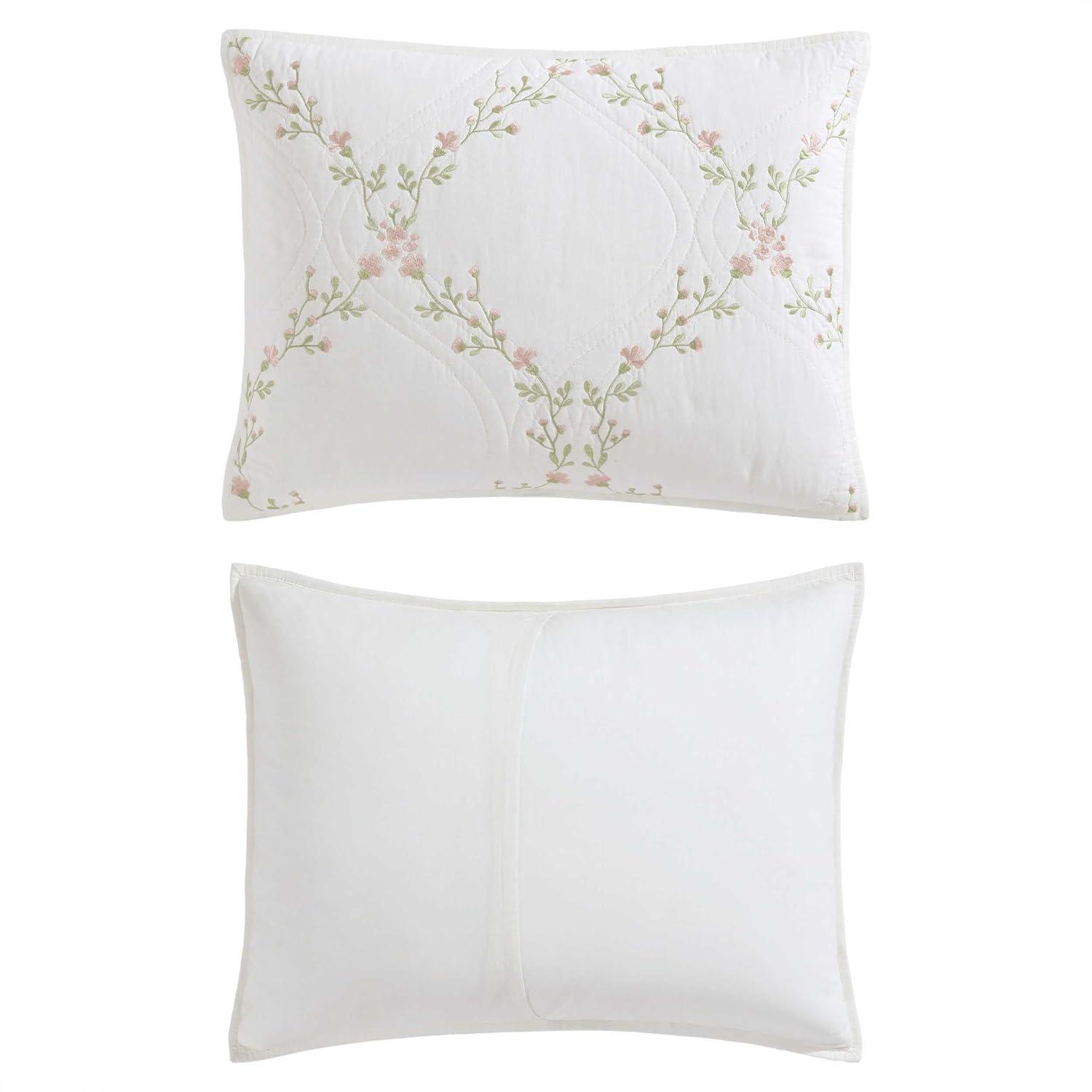 Laura Ashley - Full/Queen Quilt Set, Super Soft & Breathable Embroidered Bedding with Matching Sham(s), Floral Home Decor (Floral Embroidery Pink, Full/Queen)