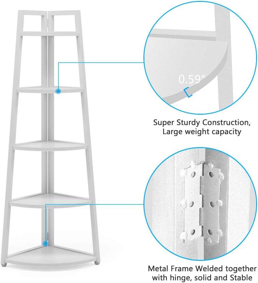 Hommoo 5-Tier Corner Shelf, 70" Tall Corner Ladder Shelf Small Bookshelf White