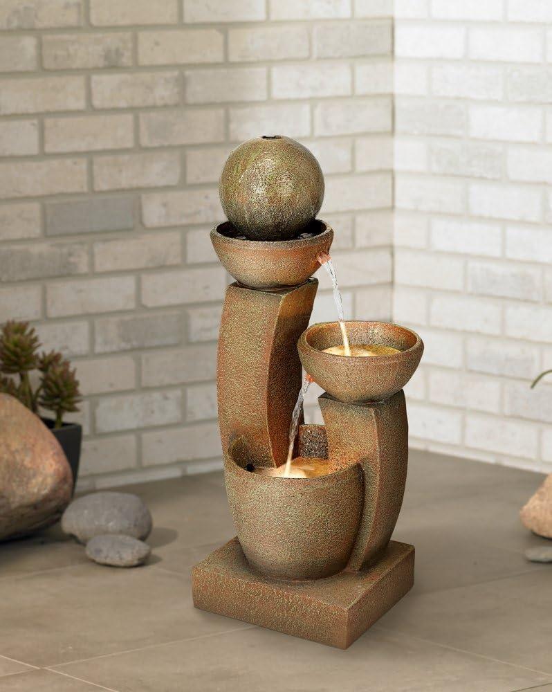 Curved Columns 31" High Large Modern Zen Indoor Outdoor Decor Faux Stone Floor Fountain with Light LED Outside Garden Patio