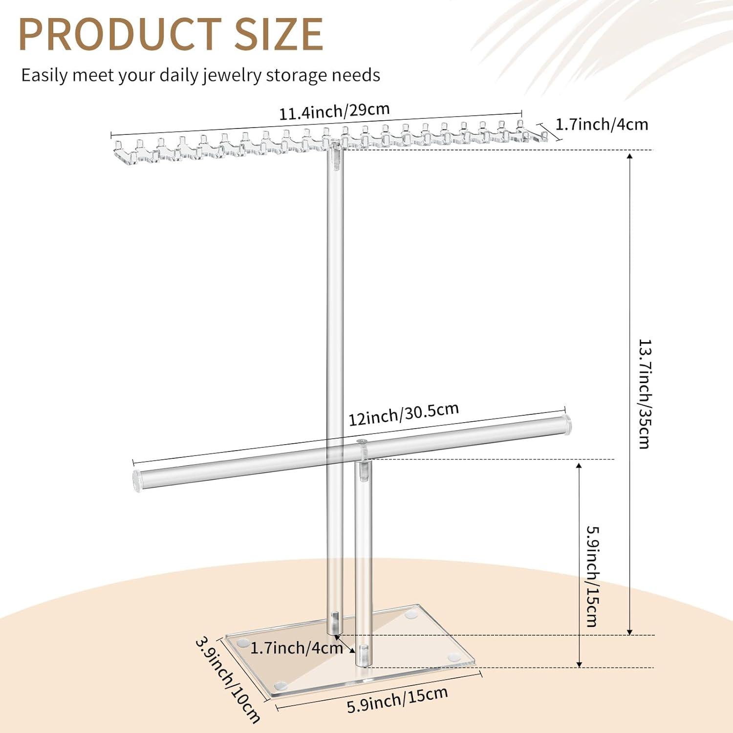 Premium Jewelry Stand , Solid Clear 2-Tier Acrylic Jewelry Organizer Stand & Bracelet holder Stand for Necklace Display, Ring & Watch Display