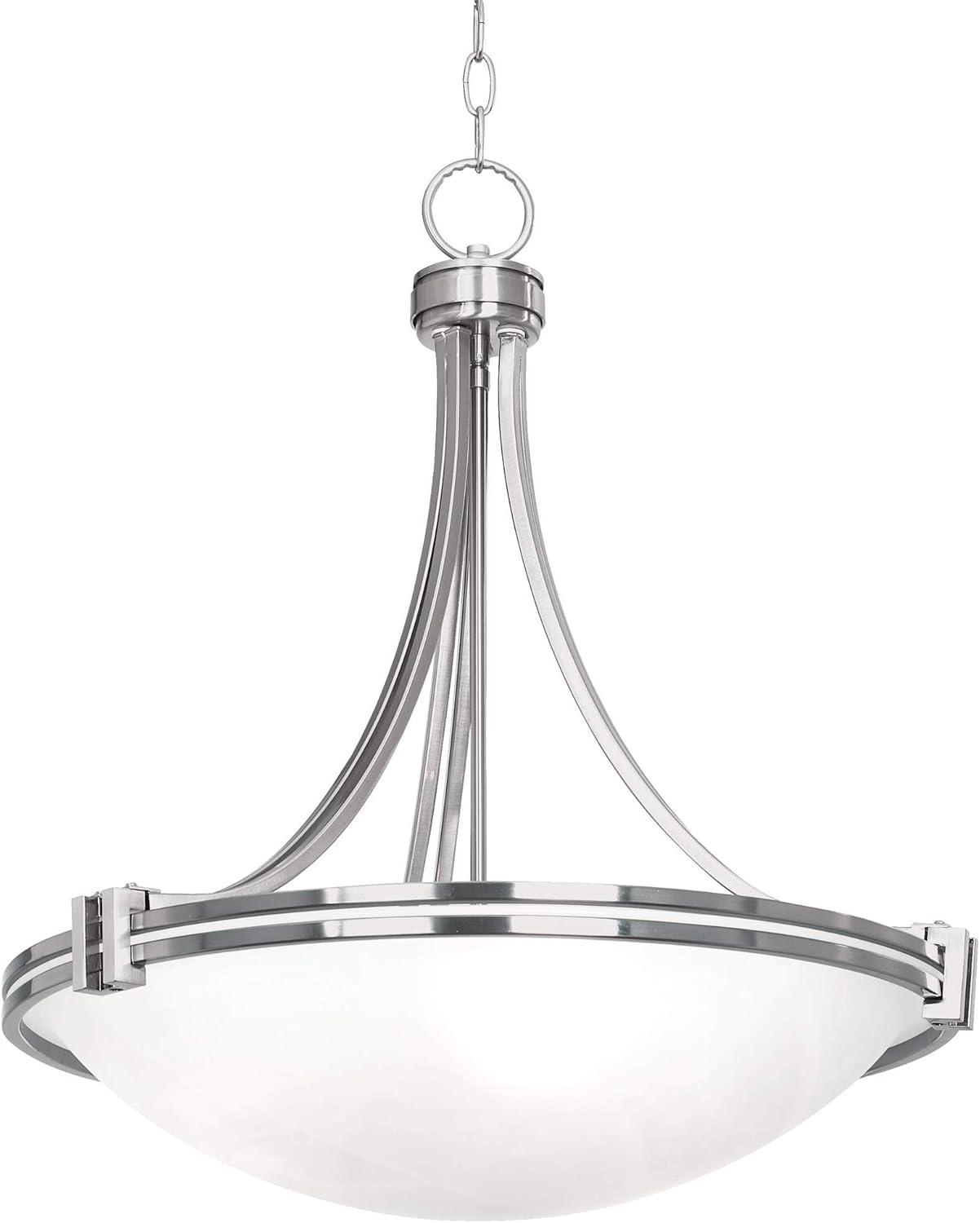 Brushed Nickel Pendant Chandelier with Marbled Glass Bowl