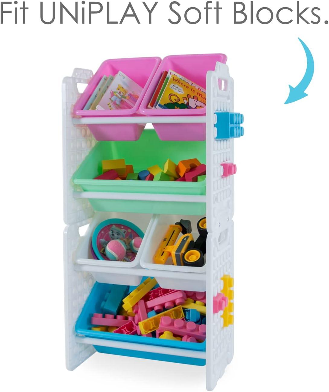 UNiPLAY Toy Organizer With 6 Removable Storage Bins and Block Play Panel, Multi-Size Bin Organizer