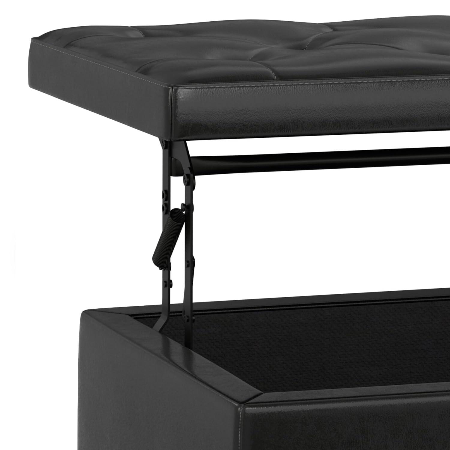Simpli Home Hamilton 44"W Upholstered Lift-Top Storage Ottoman with Nailhead Trim and Tufted Detailing