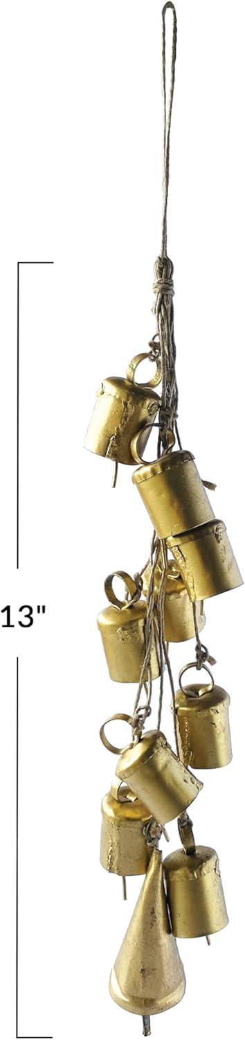 Handmade Gold Metal Bells with Jute Rope, 13" Hanging Decor