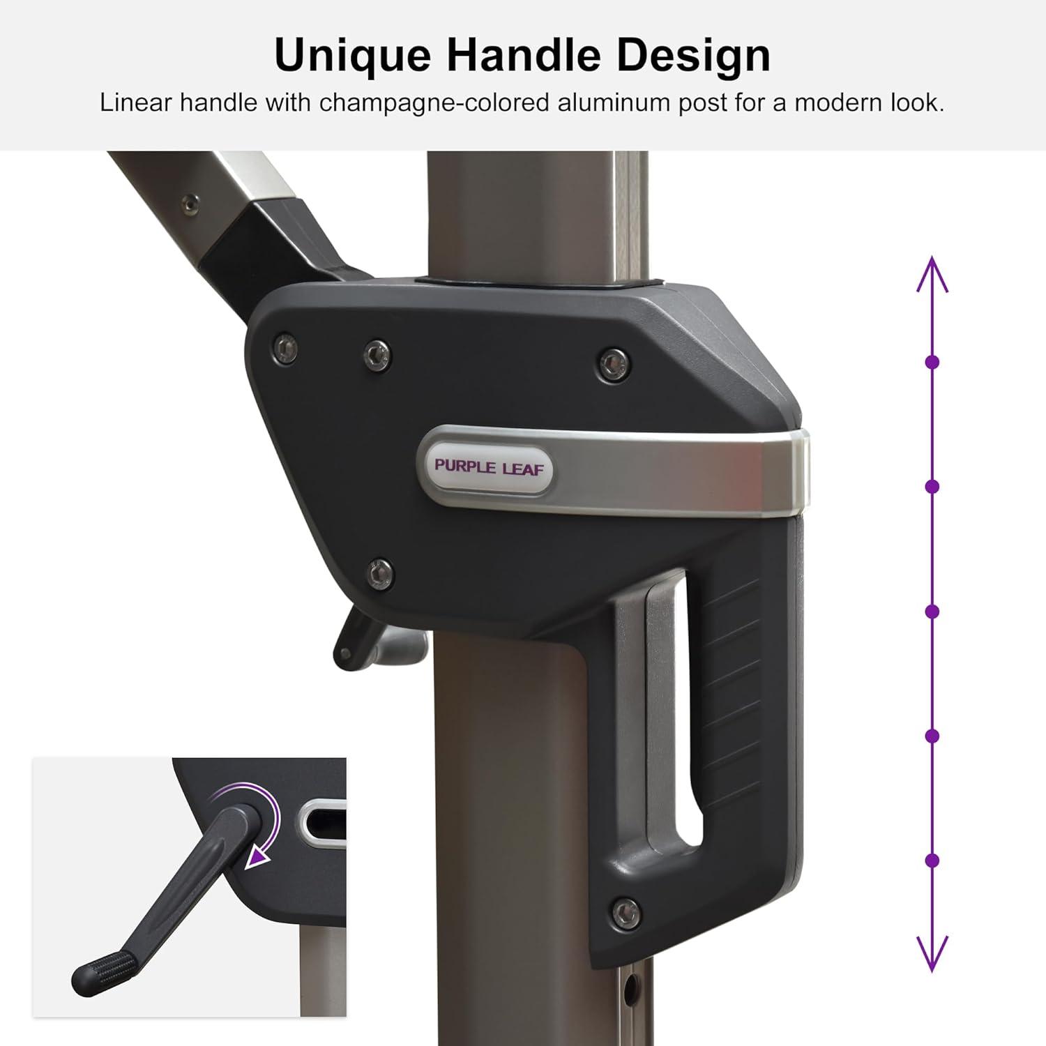 PURPLE LEAF 10' X 13' Patio Umbrella, Rectangle Outdoor Cantilever Umbrella, Aluminum Offset Umbrella with Champagne Frame and 360° Rotation for Pool Deck Garden, Grey