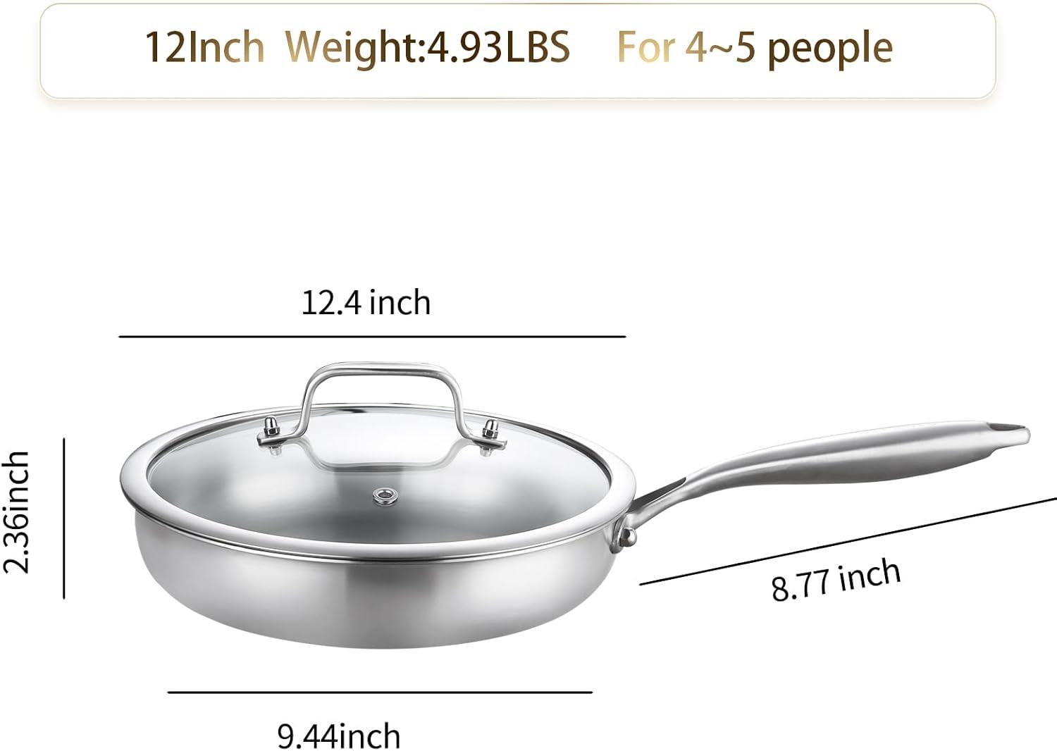 12-Inch Stainless Steel Non-Stick Frying Pan with Lid