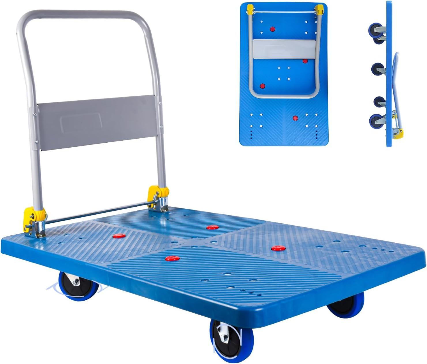 Push Cart Dolly 660 lbs. Capacity Platform Truck Foldable Platform Cart Upgraded Heavy Duty Moving Cart with PU Wheels for Home Garden Warehouse Garage Workshops