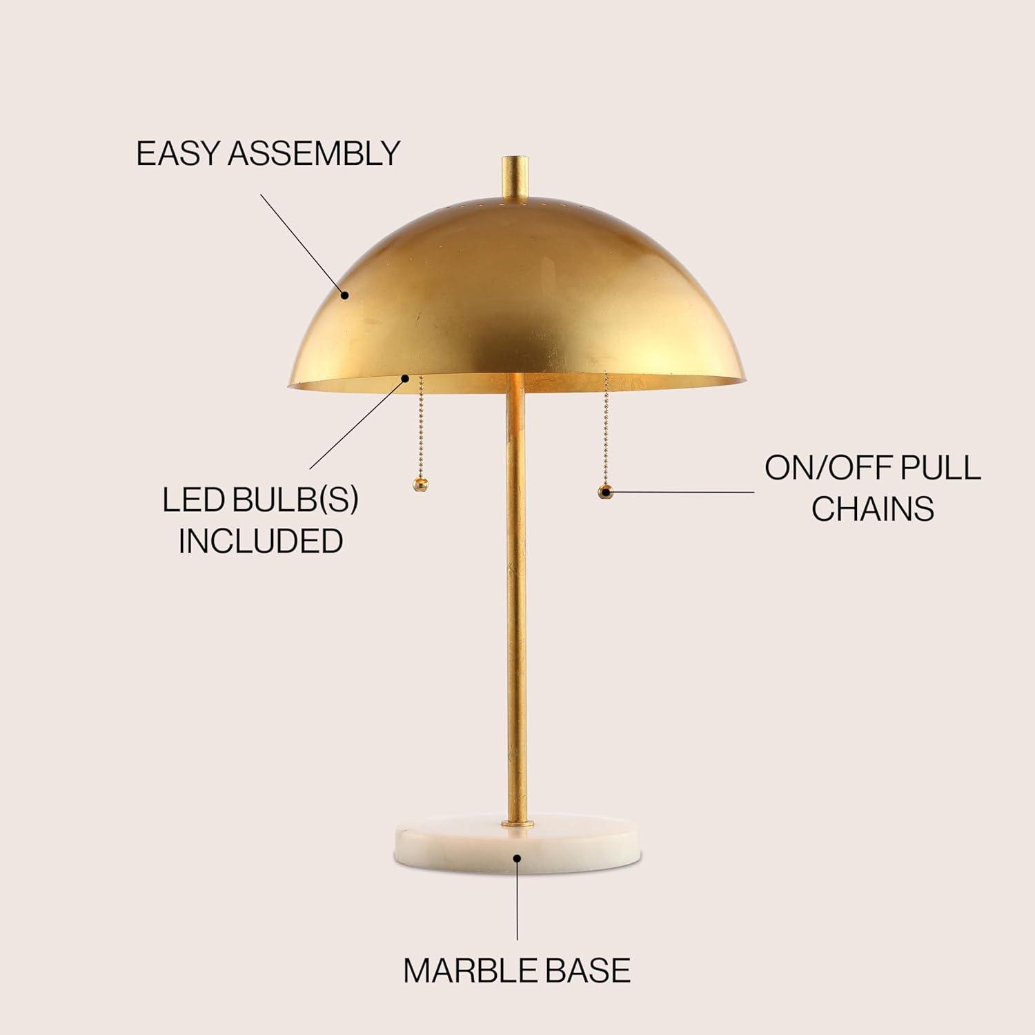 Ella 20.7" Dome Metal with Marble Base LED Table Lamp, Gold/White