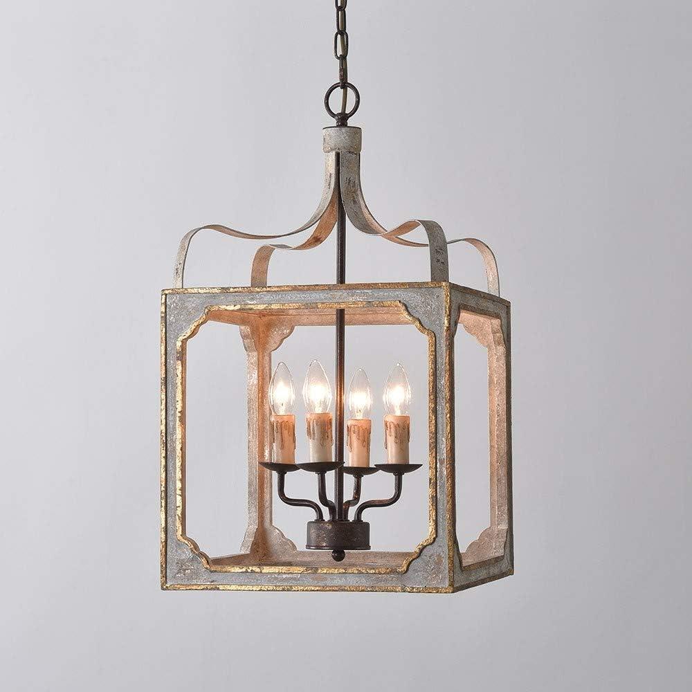 Homary 4-Light French Antique Gray Electric Suare Lantern Pendant Chandelier
