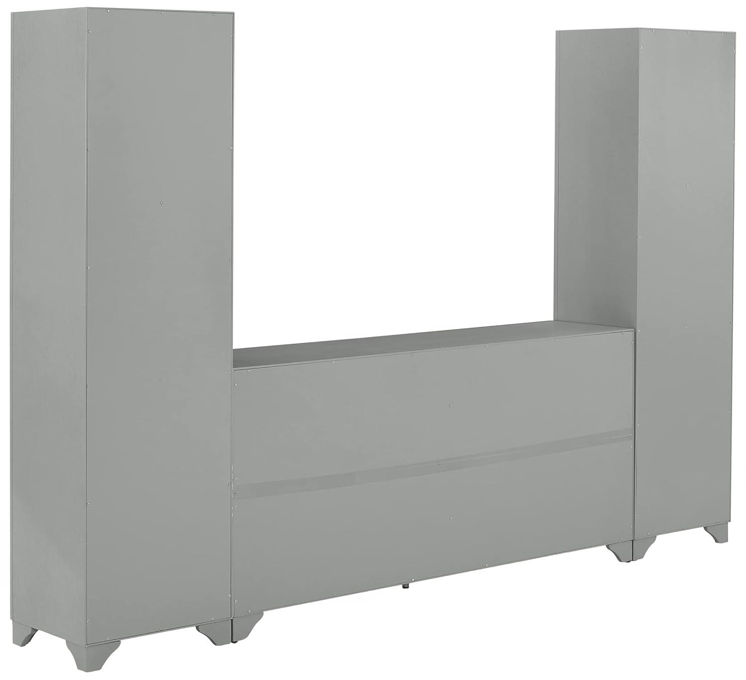3pc Tara Sideboard and Bookcase Set Distressed Gray - Crosley
