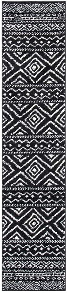 Black and Ivory Geometric Hand-knotted Runner Rug, 2' x 9'