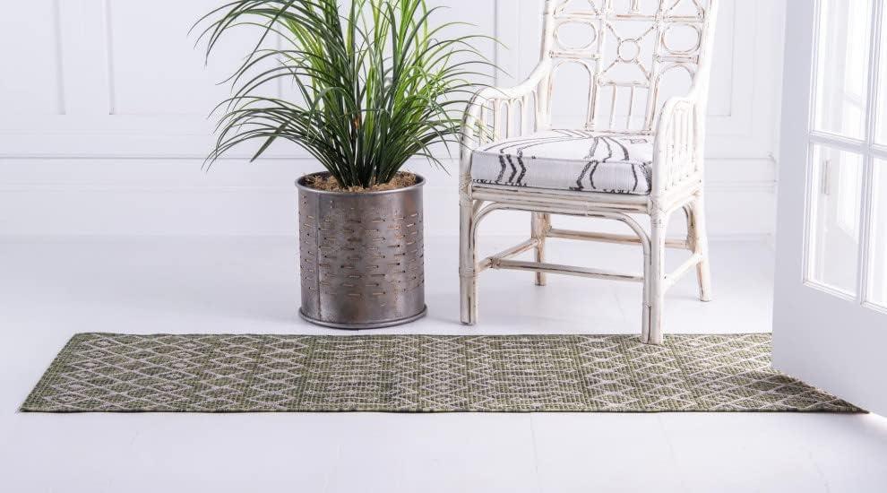 Unique Loom 2' 0 x 8' 0 Runner Indoor/Outdoor Trellis Green Runner Rug