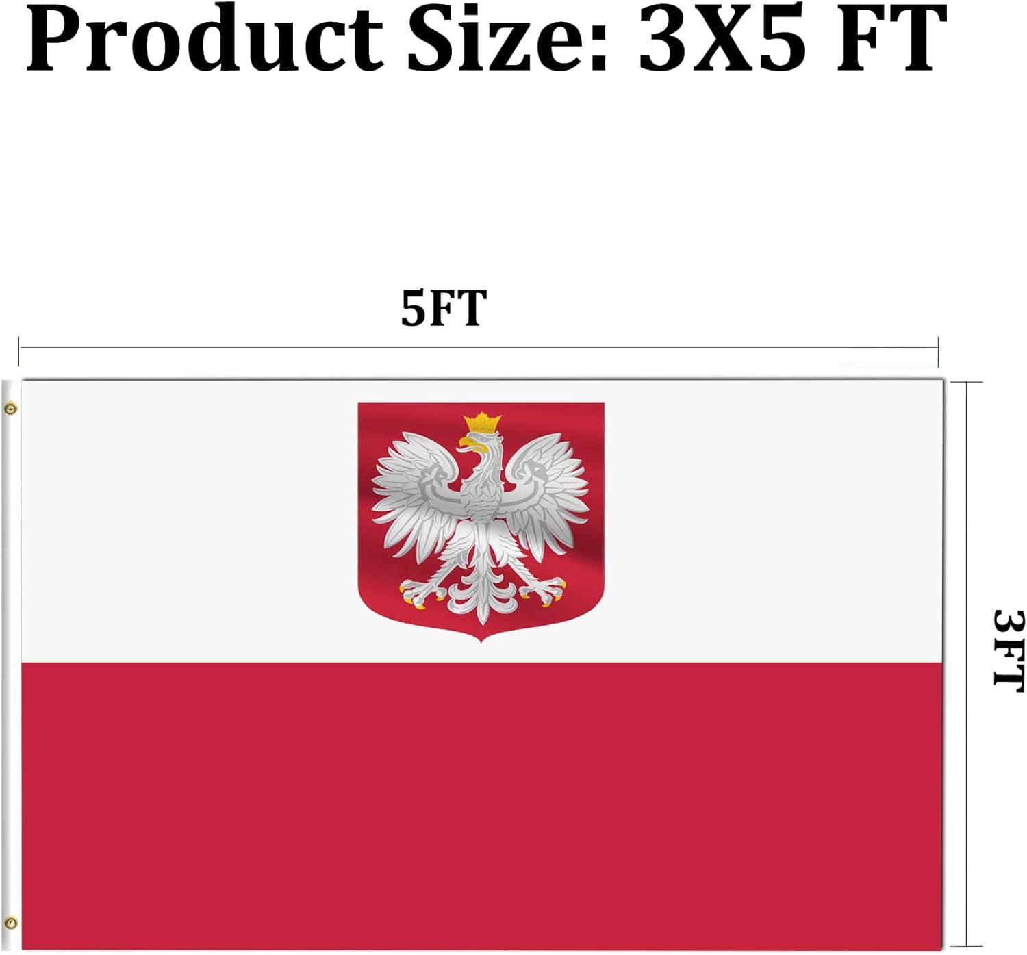 Polish Flag 3x5FT Poland Ensign Flag Double Sided Outdoor Heavy Duty 3 Ply Polyester Material with 2 Metal Grommets, 4 Rows of Stitching