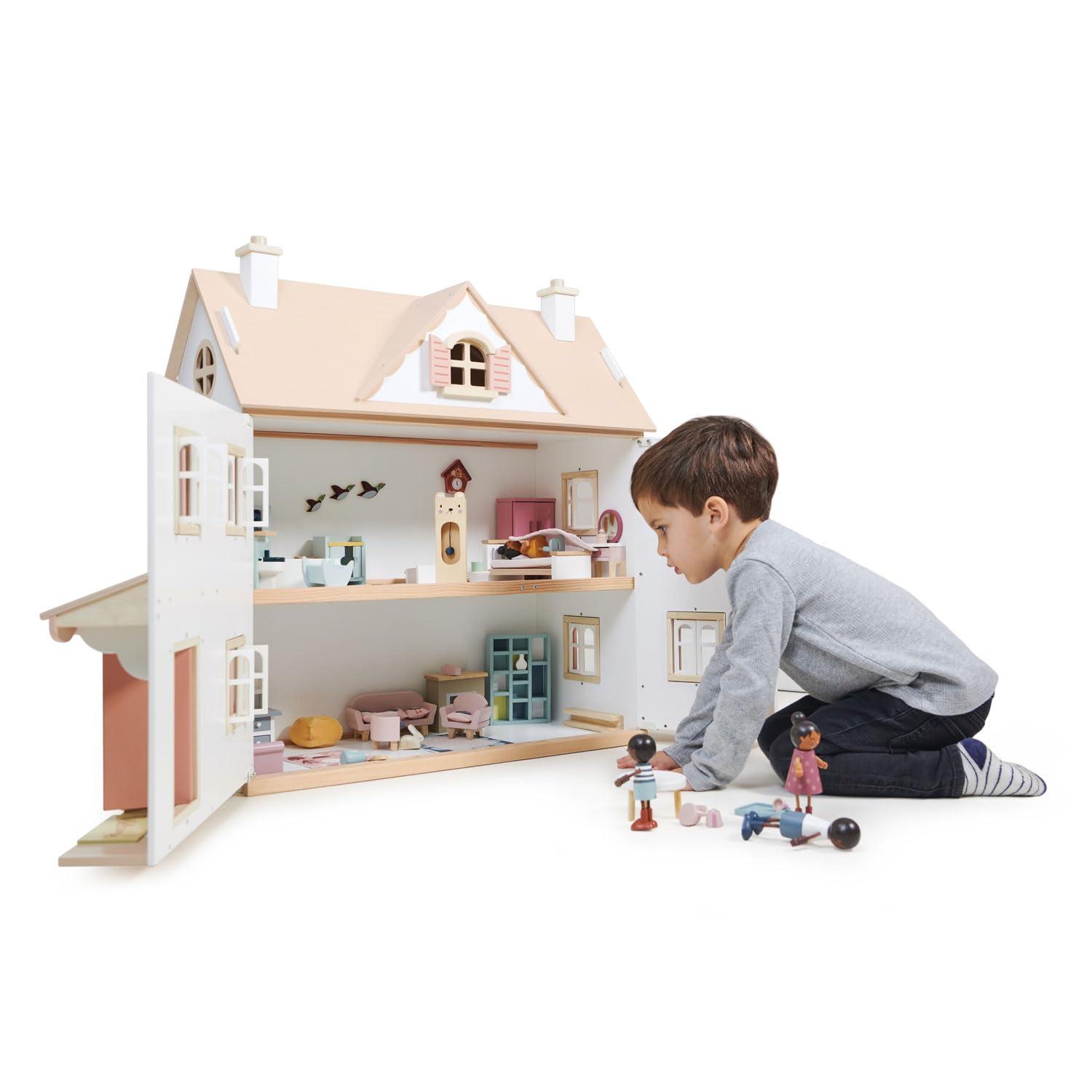 Large White and Pink Wooden Colonial Dollhouse Kit