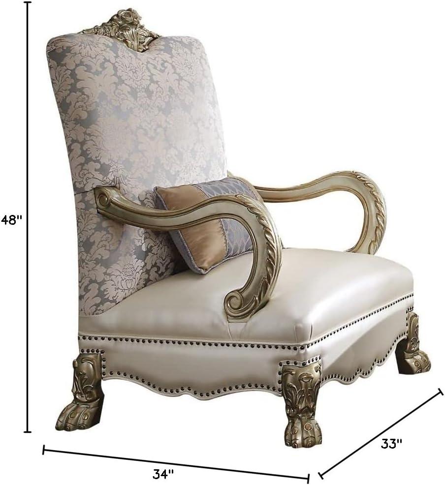 Acme Furniture Dresden II Accent Chair w/1 Pillow, Bone PU/Fabric & Gold Patina