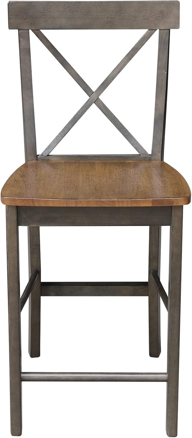 24" Martha X Back Counter Height Barstool Hickory Brown - International Concepts: Hardwood Frame, Armless