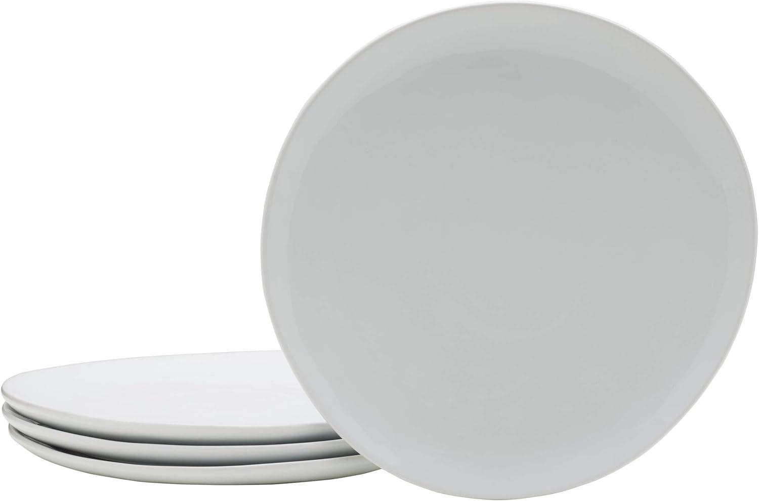 Handcrafted White Porcelain 10.75" Dinner Plates, Set of 4