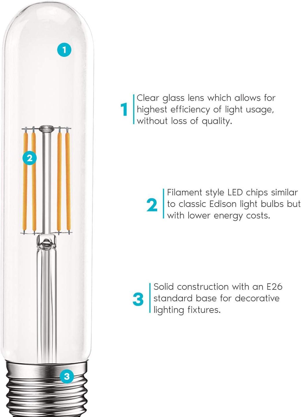 Luxrite Vintage T9 LED Tube Light Bulbs 60W Equivalent, 2700K Warm White, 550 Lumens, Dimmable, 5W, E26 Base (4 Pack)