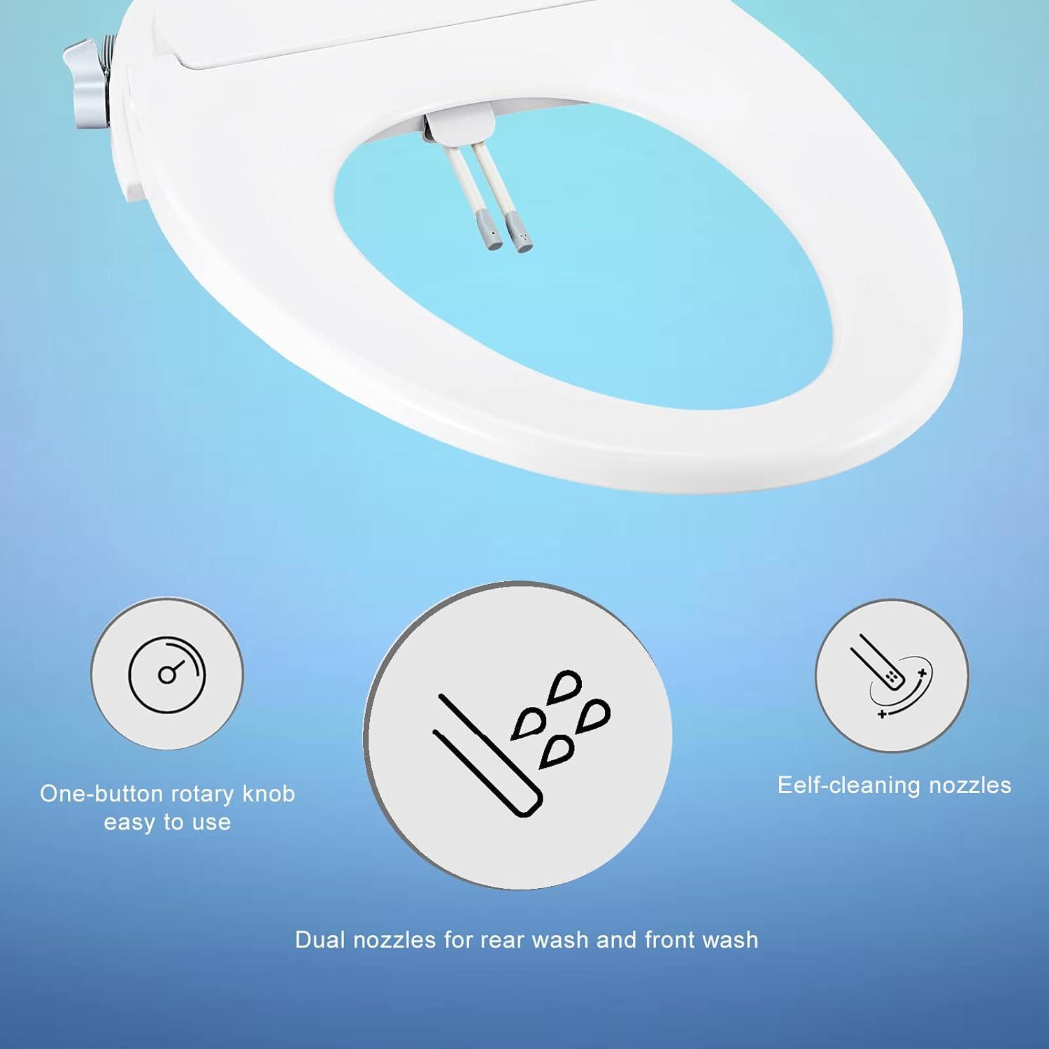 MyDepot Bidet Toilet Seat - Elongated, Non-Electric, Self-Cleaning Dual Nozzles