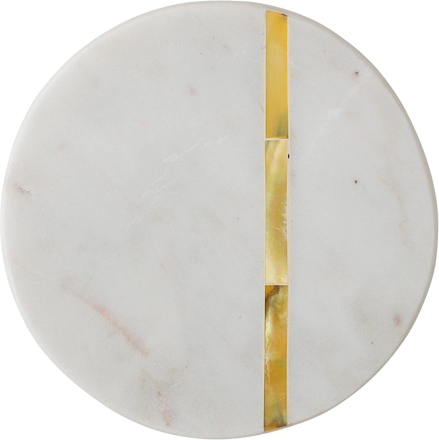 Bloomingville White Marble Coasters with Striped Gold Metal Inlay (Set of 4 Pieces)