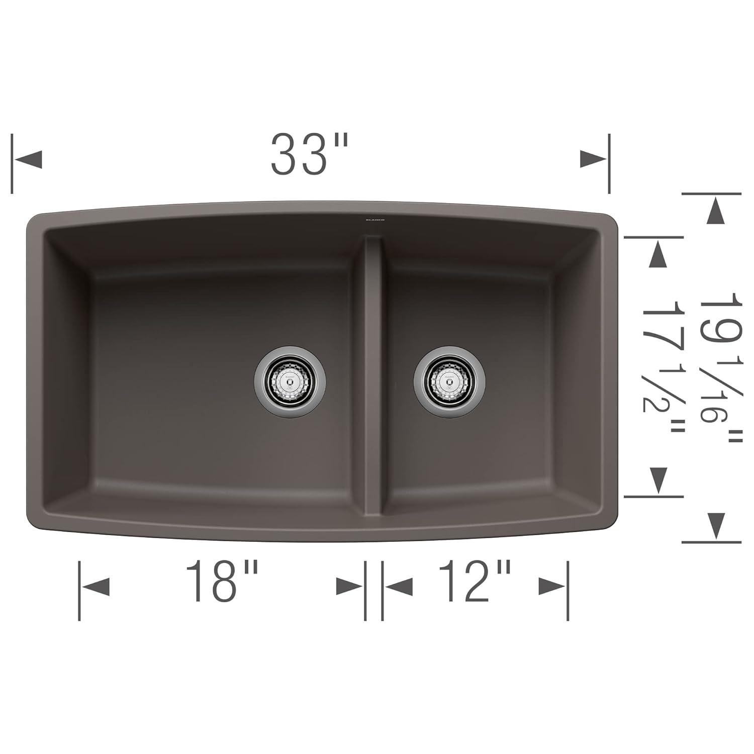 Performa SILGRANIT 33" 60/40 Double Bowl Undermount Kitchen Sink with Low Divide