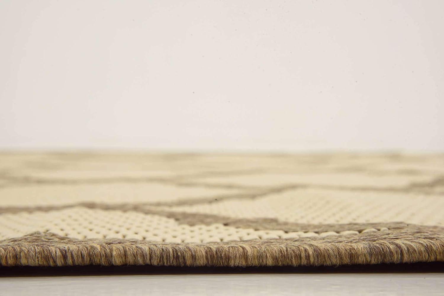 Brown and Beige Square Synthetic Outdoor Rug