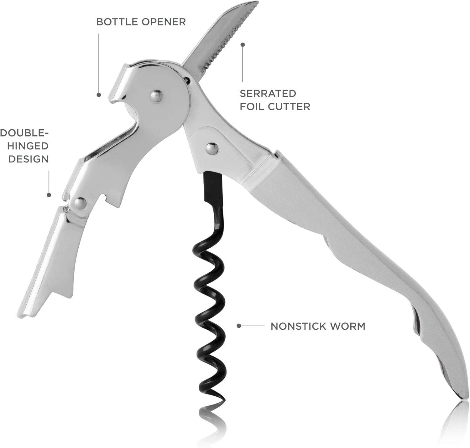 Stainless Steel Double Hinged Waiter's Corkscrew with Foil Cutter