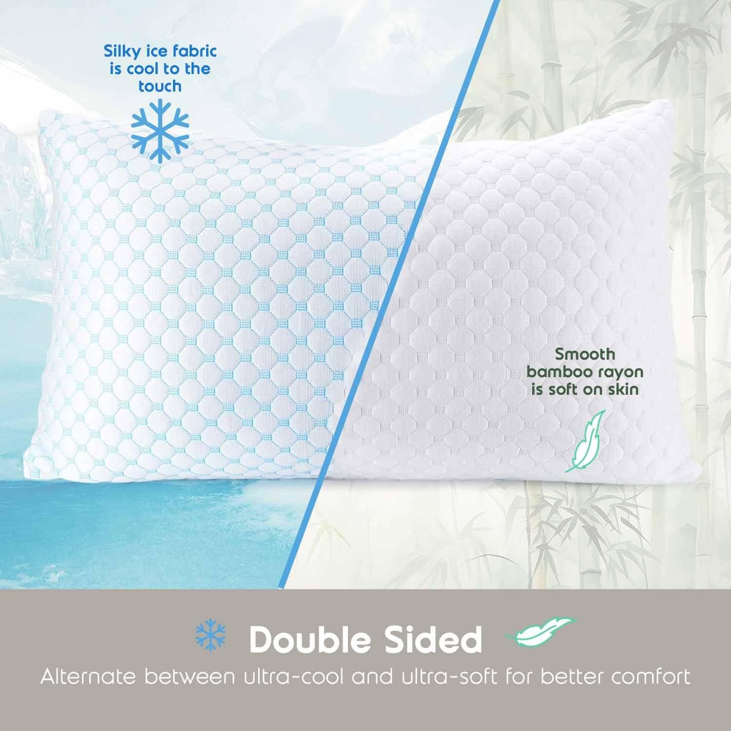 Virtu Cooling Memory Foam Pillows For Bed 2 Pack, Reversible Soft Pillow Cooling Pillow Cover, Standard Pillow Set of 2 Pack